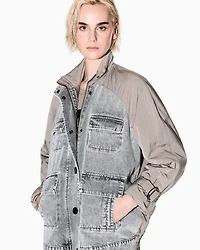 Denim jacket with contrasting inserts