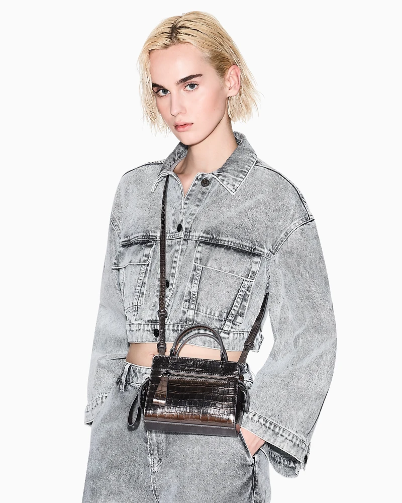 Mini bag with metallic crocodile effect