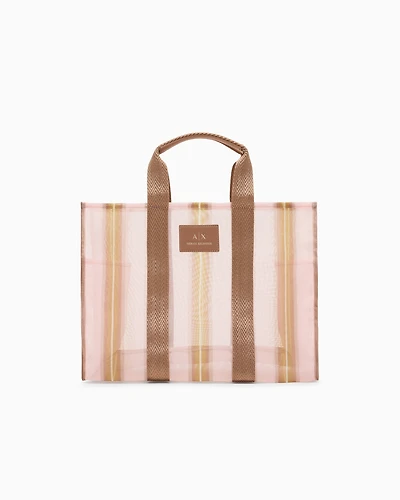 Transparent striped fabric shopper bag