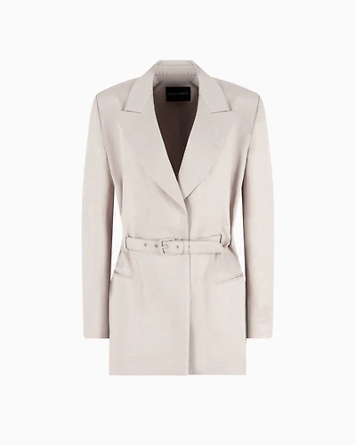 Emporio Armani - Linen-blend blazer with belt, Woman, Beige, Size: