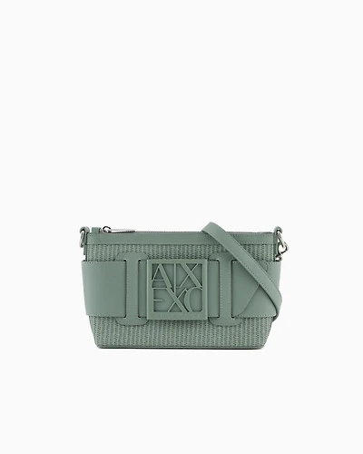 Woven fabric shoulder bag with logo