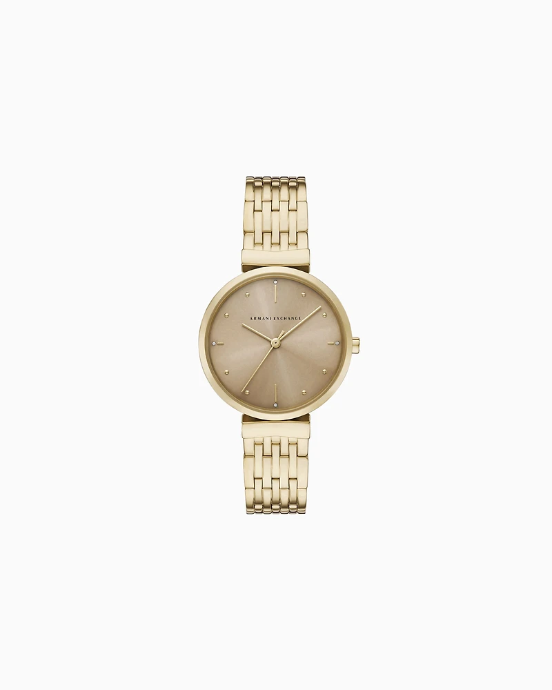 Three-Hand Gold-Tone Stainless Steel Watch