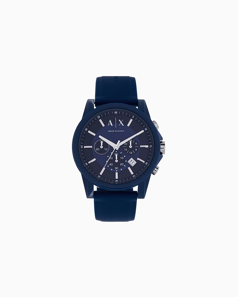 Armani Exchange - Armani Exchange Chronograph Blue Silicone Watch, Man, Blue, Size: TU