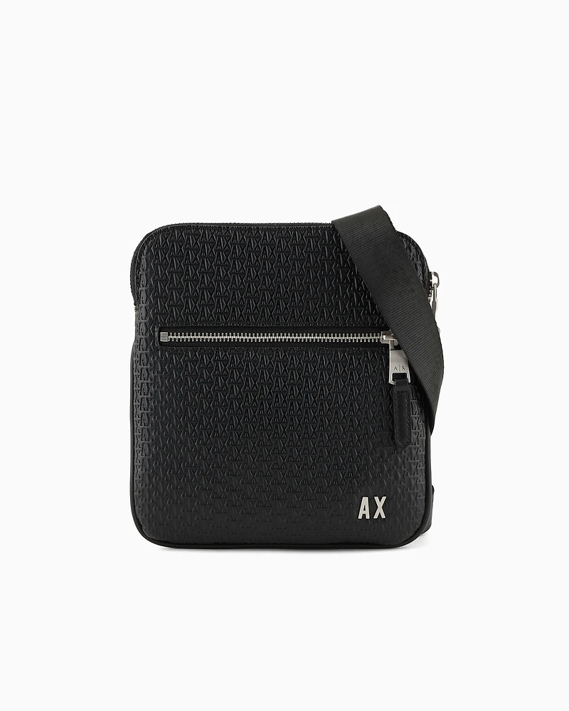 Armani Exchange - Flat shoulder bag with embossed logo on the entire surface, Man, Black, Size: TU