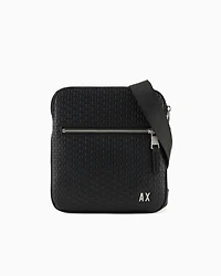 Armani Exchange - Flat shoulder bag with embossed logo on the entire surface, Man, Black, Size: TU