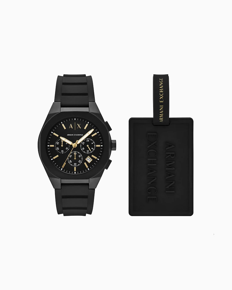 Armani Exchange - Chronograph Black Silicone Watch and luggage tag, Man, Multicoloured, Size: TU