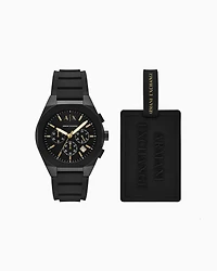 Armani Exchange -  Chronograph Black Silicone Watch and luggage tag, Man, Multicoloured, Size: TU