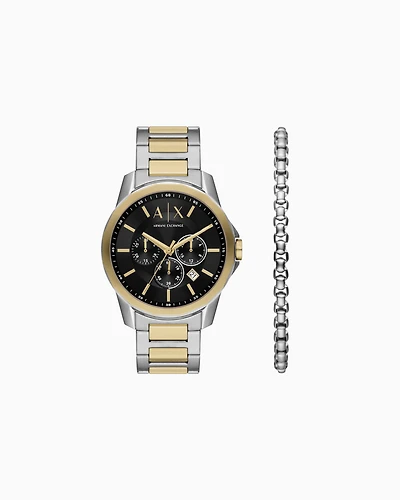 Armani Exchange - Two-Tone Stainless Steel Chronograph Watch Set with Bracelet, Man, Multicoloured, Size: TU