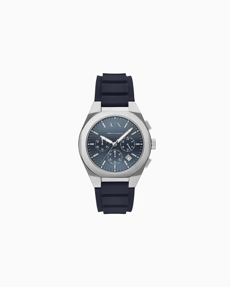 Armani Exchange - Chronograph Blue Silicone Watch, Man, Multicoloured, Size: TU
