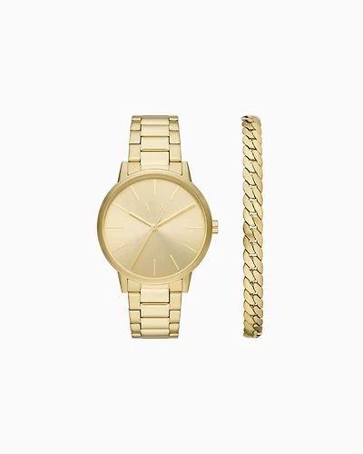 Armani Exchange - Three-hand watch and stainless steel bracelet set, Man, Multicoloured, Size: TU