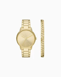Armani Exchange - Three-hand watch and stainless steel bracelet set, Man, Multicoloured, Size: TU