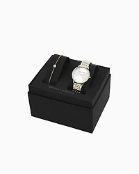Armani Exchange - Two-tone three-hand stainless steel watch and bracelet set, Woman, Multicoloured, Size: TU
