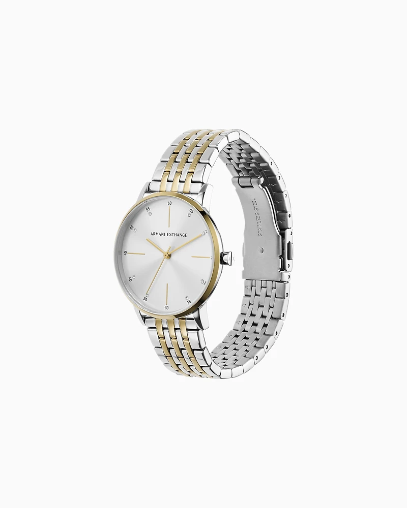 Armani Exchange - Two-tone three-hand stainless steel watch and bracelet set, Woman, Multicoloured, Size: TU