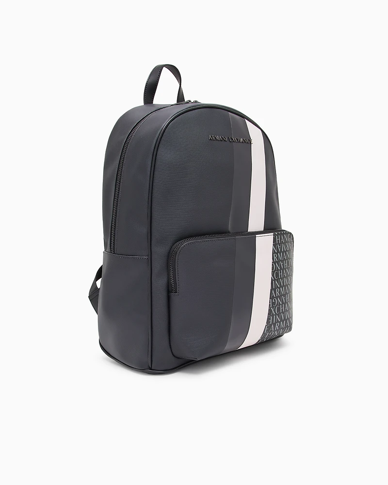 Backpack with monogram and stripes