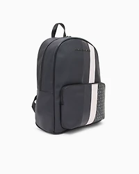 Backpack with monogram and stripes