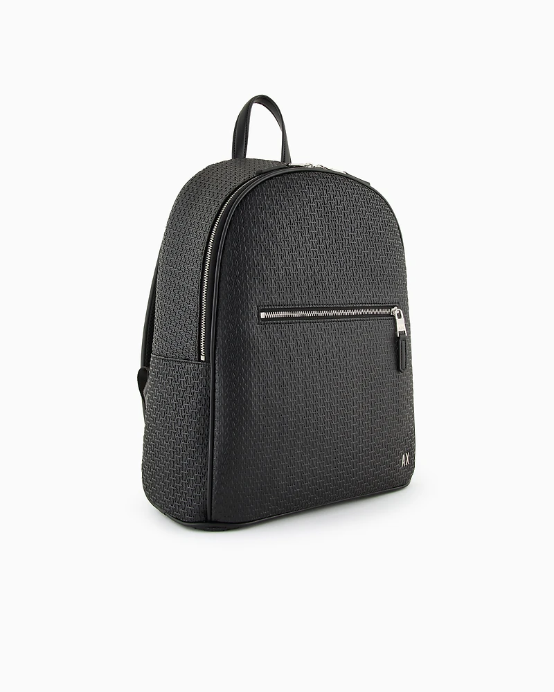 Armani Exchange - Backpack with all-over embossed logo, Man, Black, Size: TU