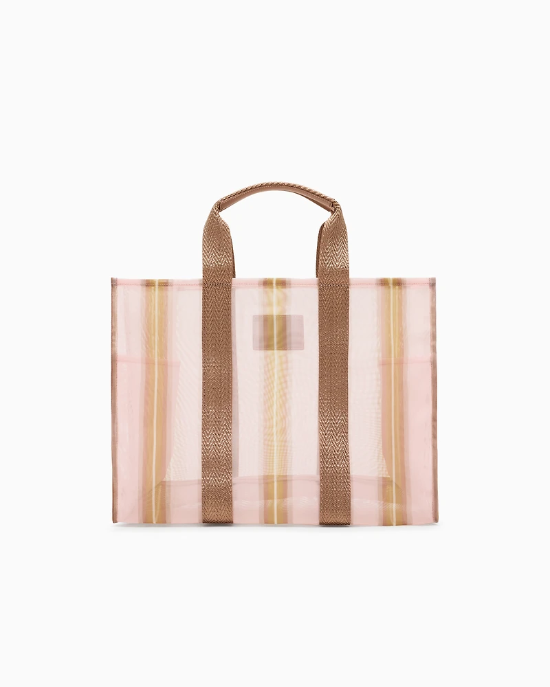 Transparent striped fabric shopper bag