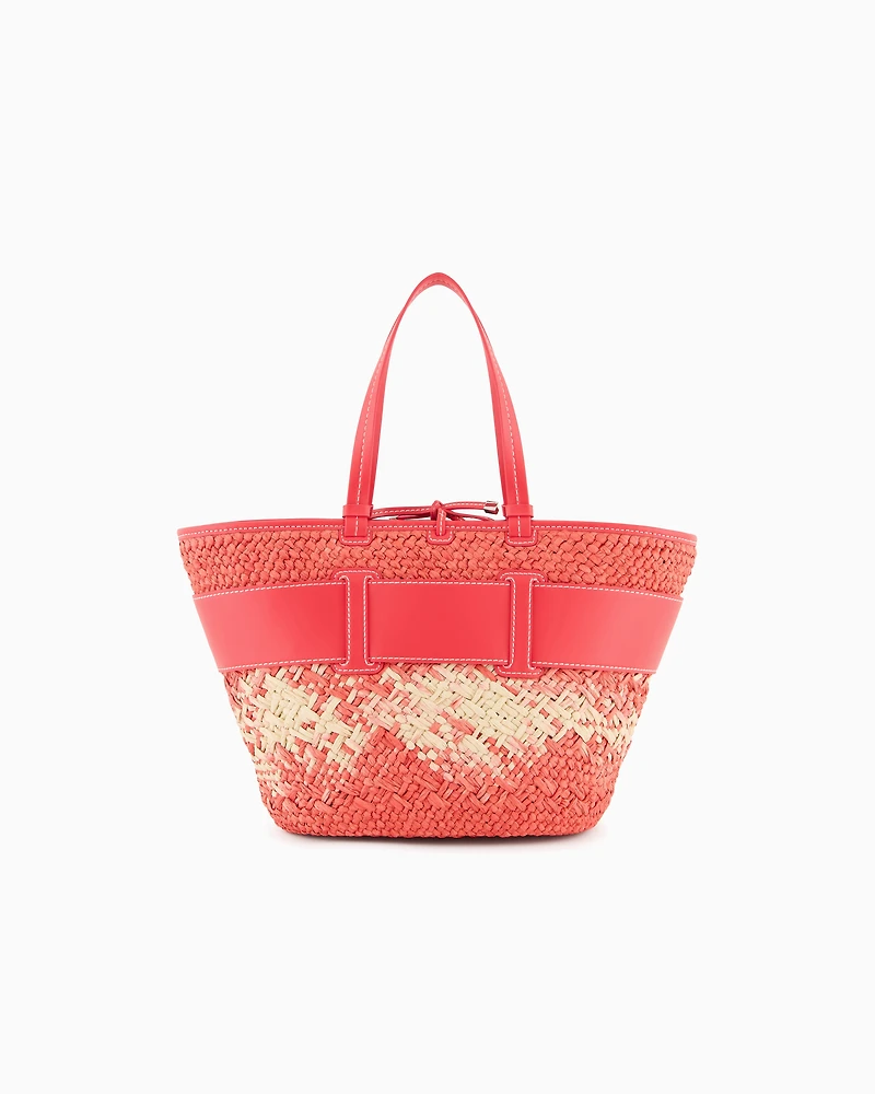 Straw shopper bag with logo band