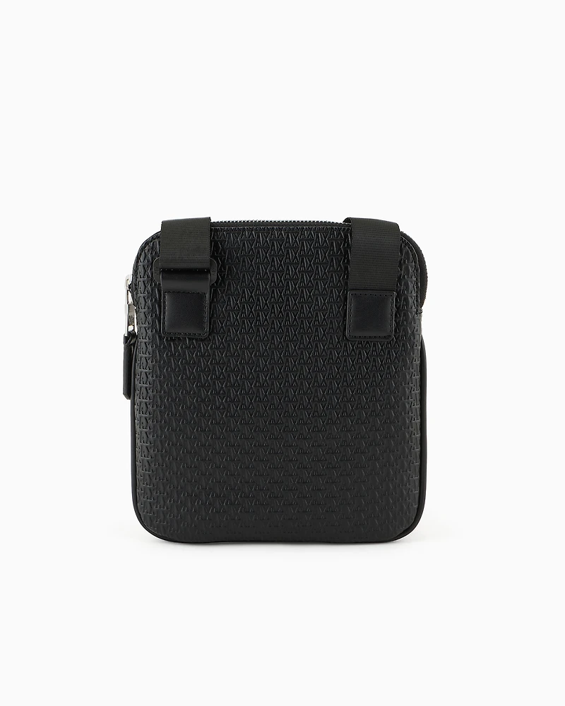 Armani Exchange - Flat shoulder bag with embossed logo on the entire surface, Man, Black, Size: TU