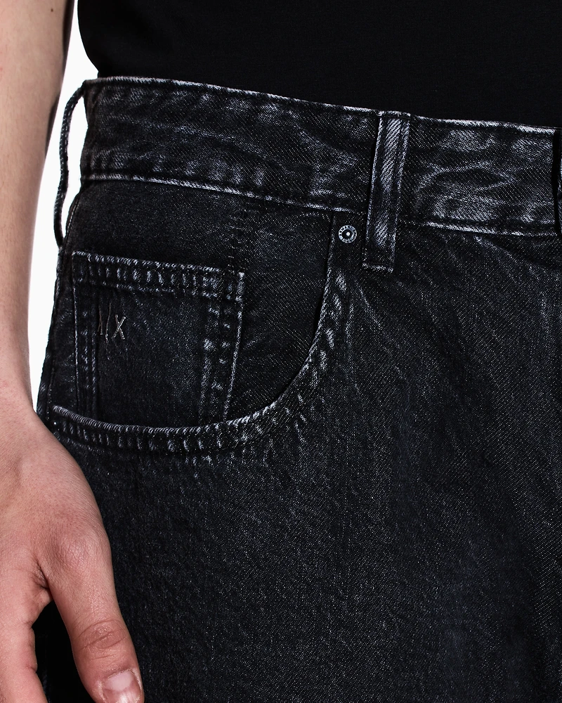 Cotton denim baggy shorts