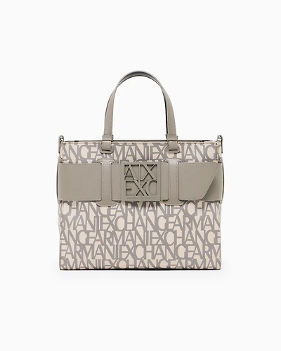 Armani Exchange - Large tote bag with double handles and shoulder strap, Woman, Beige, Size: TU