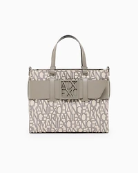 Armani Exchange - Large tote bag with double handles and shoulder strap, Woman, Beige, Size: TU
