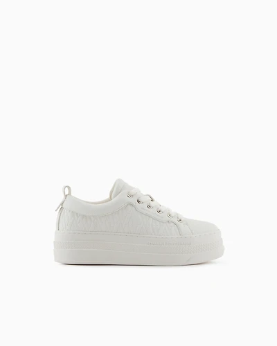 Armani Exchange - ALL OVER EMBOSSED LOGO SNEAKERS, Woman, White, Size:
