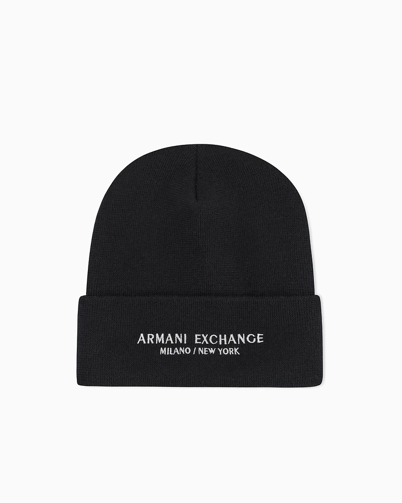 Armani Exchange - Beanie Hat Milano / New York ASV, Man, Black, Size: TU
