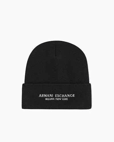 Armani Exchange - Beanie Hat Milano / New York ASV, Man, Black, Size: TU