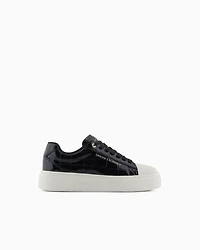 Sneakers with shiny crocodile-effect upper
