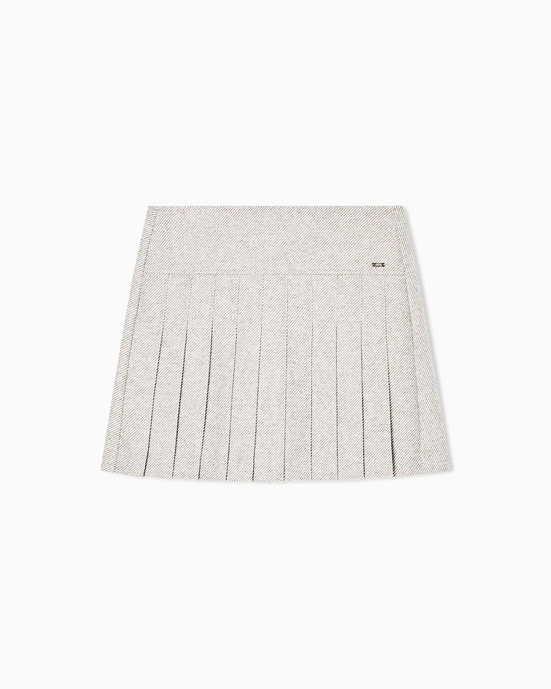 Pleated miniskirt herringbone fabric