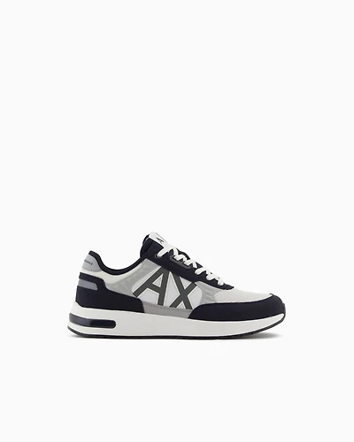 Armani Exchange - ECO-SUEDE COLOR BLOCK LOGO SNEAKERS, Man, White, Size: