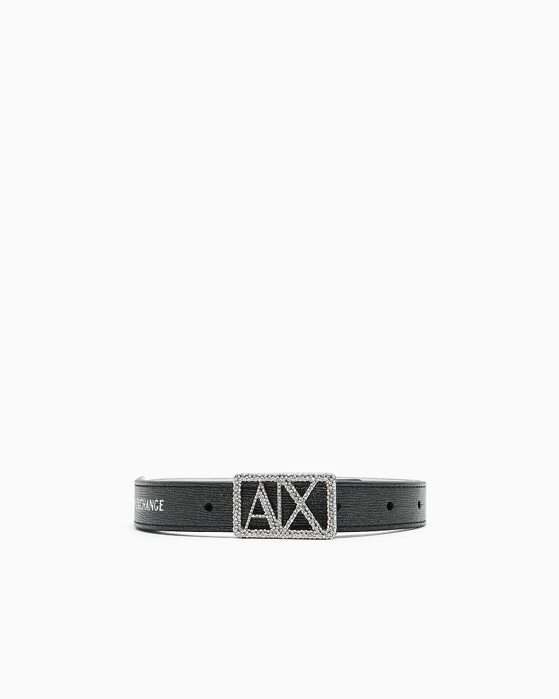 Armani Exchange - Reversible belt with rhinestones, Woman, Silver, Size: