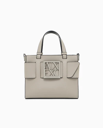 Armani Exchange - Medium tote bag with double handles and shoulder strap, Woman, Brown, Size: TU