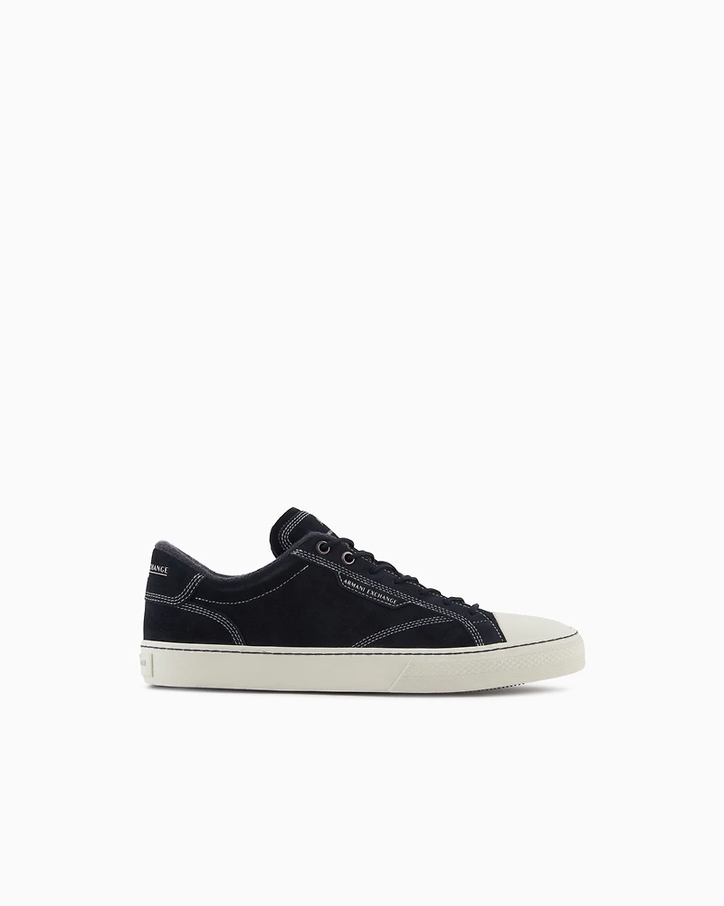 Armani Exchange - Leather sneakers with stitching, Man, Navy Blue, Size:
