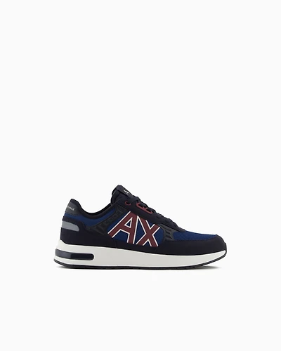Armani Exchange - ECO-SUEDE COLOR BLOCK LOGO SNEAKERS, Man, Blue, Size: