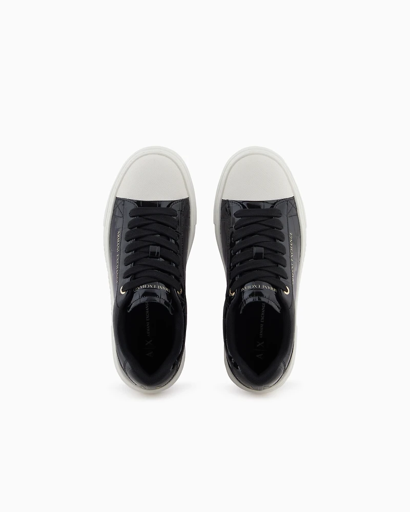 Sneakers with shiny crocodile-effect upper