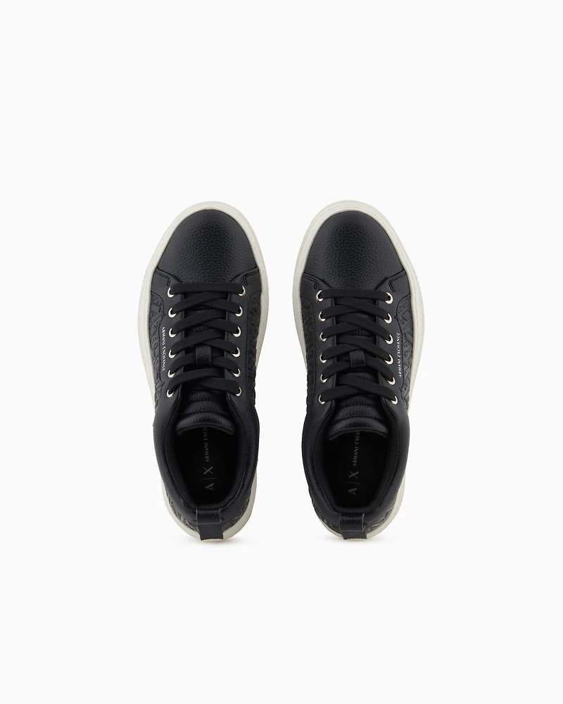 Armani Exchange - ALL OVER EMBOSSED LOGO SNEAKERS, Woman, Black, Size: