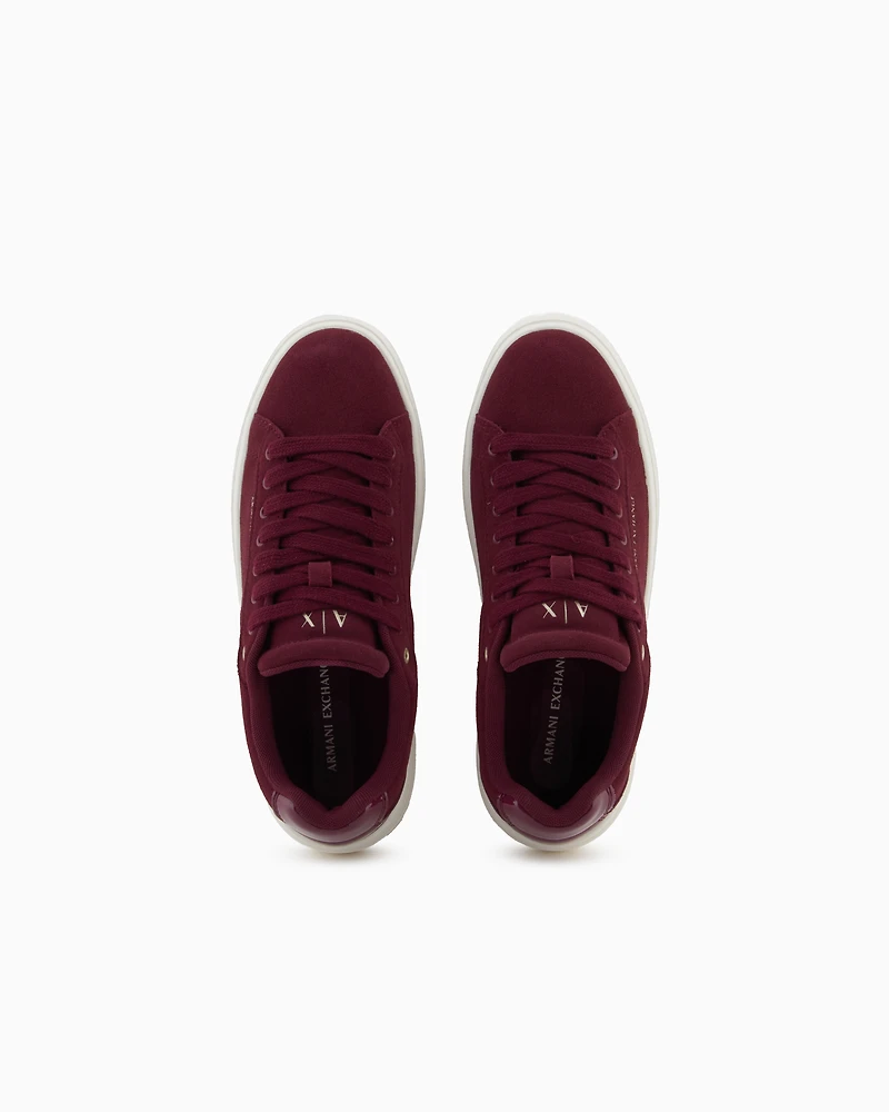 Armani Exchange - Leather sneakers with embossed details, Woman, Burgundy, Size: