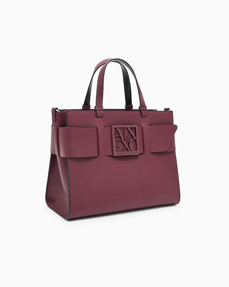 Armani Exchange - Large tote bag with double handles and shoulder strap, Woman, Burgundy, Size: TU