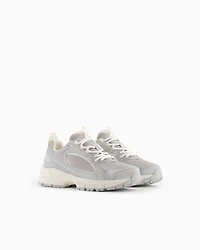 Armani Exchange - Chunky sneakers with a mix of materials, Man, Silver, Size: