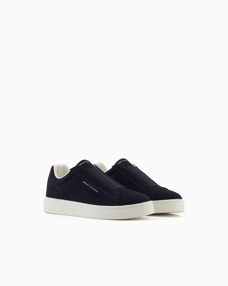 Armani Exchange - Leather sneakers with elastic, Man, Navy Blue, Size: