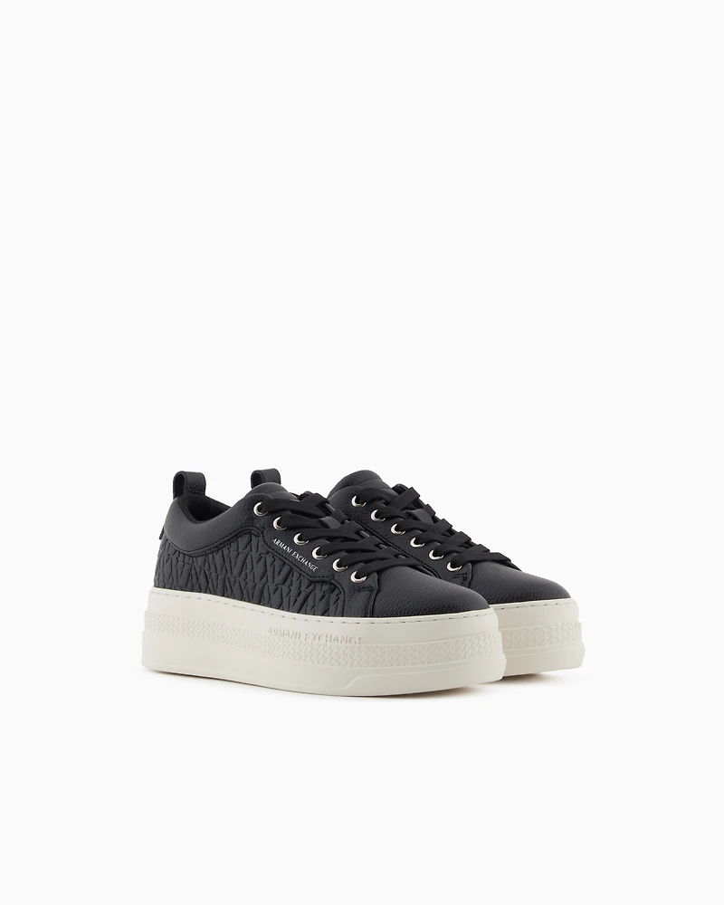 Armani Exchange - ALL OVER EMBOSSED LOGO SNEAKERS, Woman, Black, Size:
