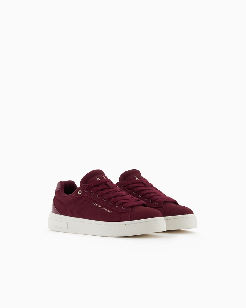 Armani Exchange - Leather sneakers with embossed details, Woman, Burgundy, Size: