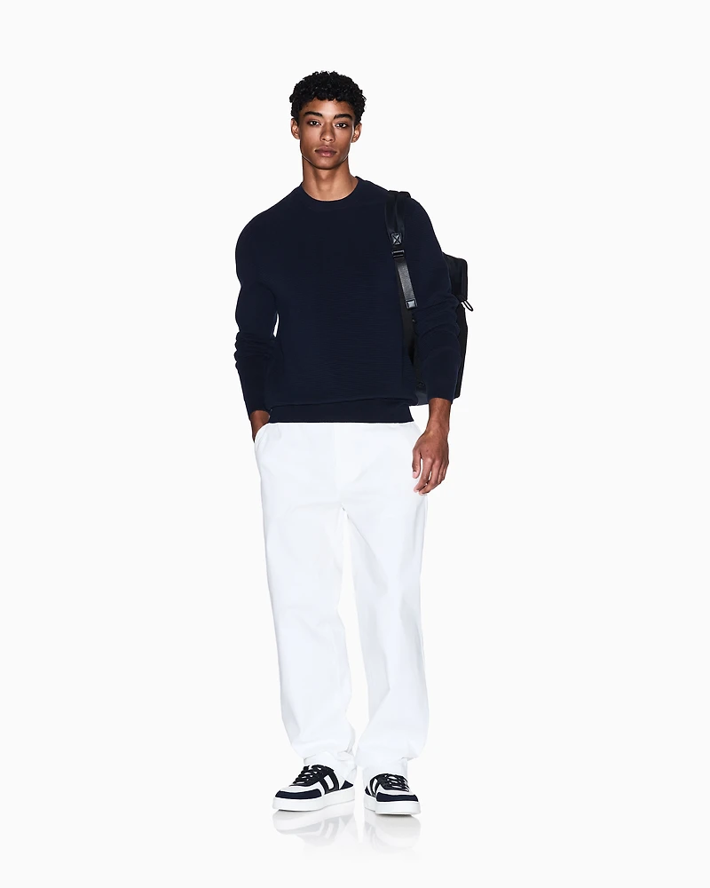 Armani Exchange - Striped Texture Crew Neck Sweater, Man, Navy Blue, Size: