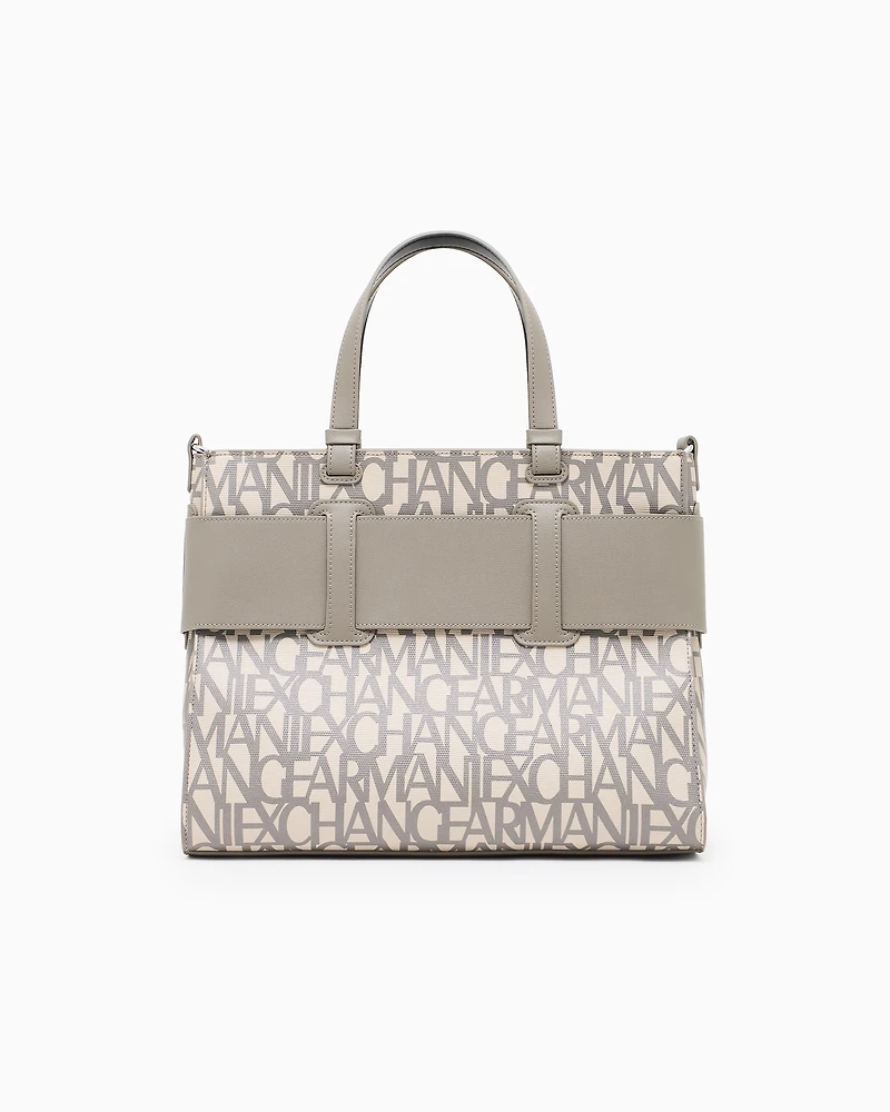 Armani Exchange - Large tote bag with double handles and shoulder strap, Woman, Beige, Size: TU