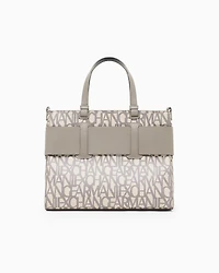 Armani Exchange - Large tote bag with double handles and shoulder strap, Woman, Beige, Size: TU