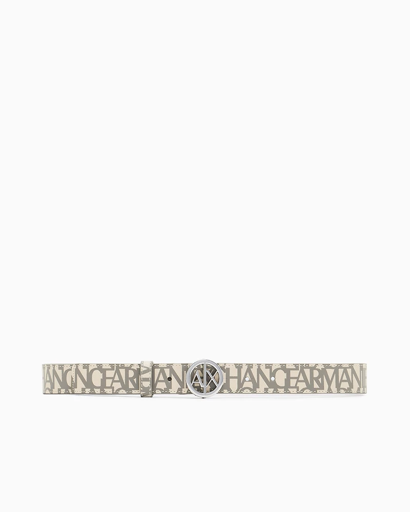 Eco-leather belt with round logo buckle