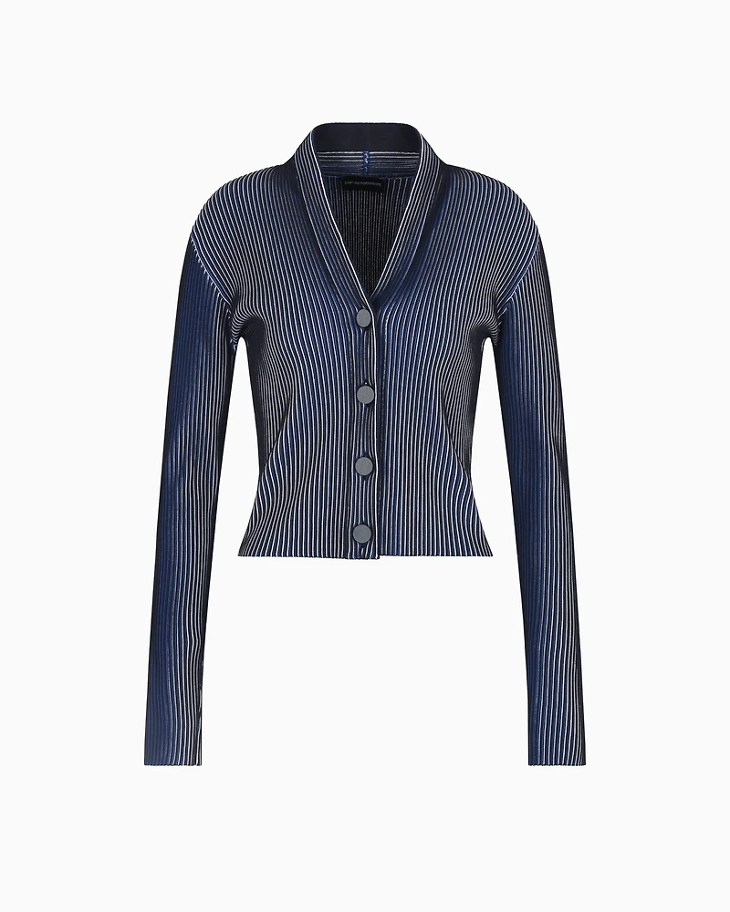 Emporio Armani - Plated-effect KFB fabric cardigan, Woman, Black, Size: