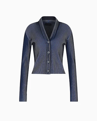 Emporio Armani - Plated-effect KFB fabric cardigan, Woman, Black, Size:
